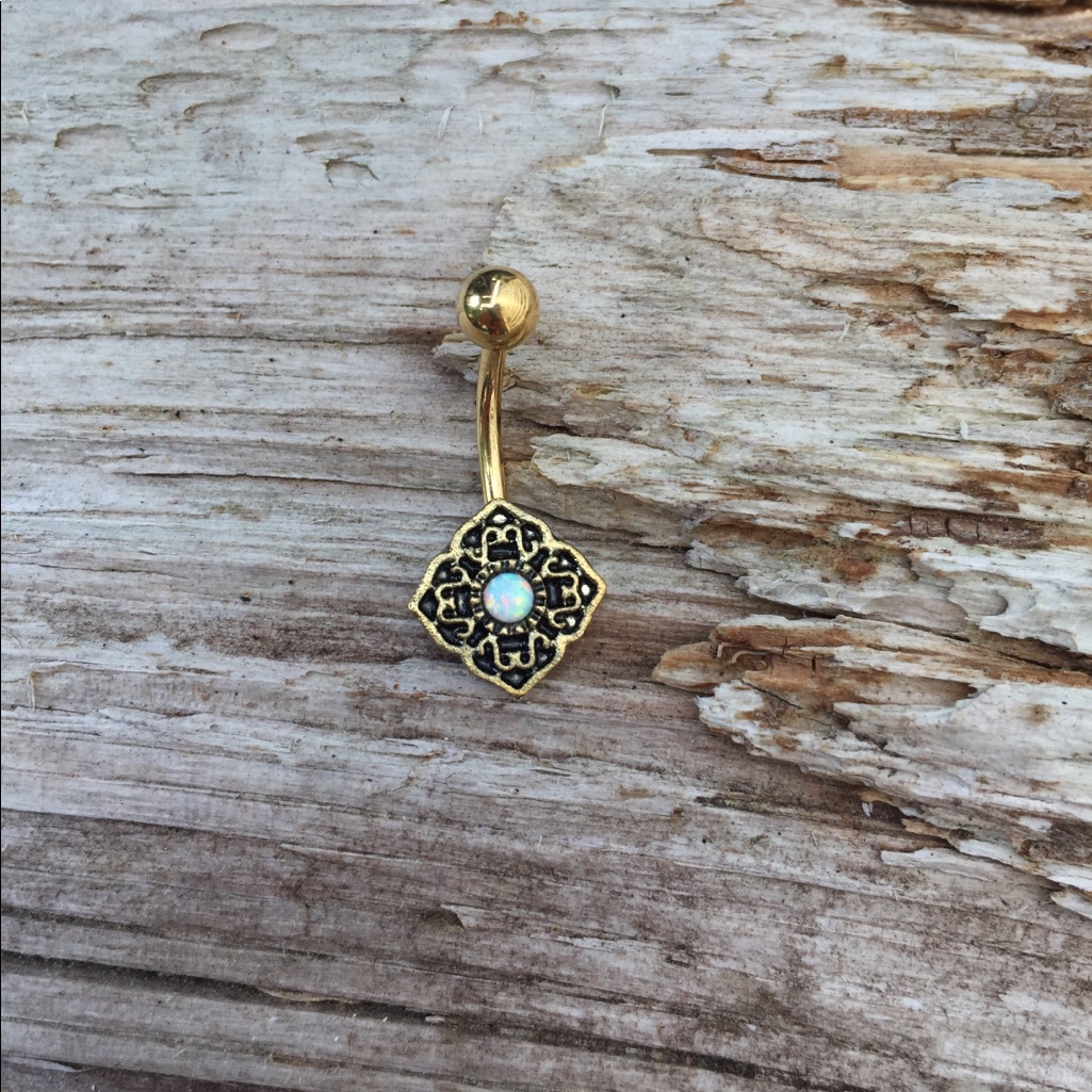 Gold Opal Belly Button Navel Ring